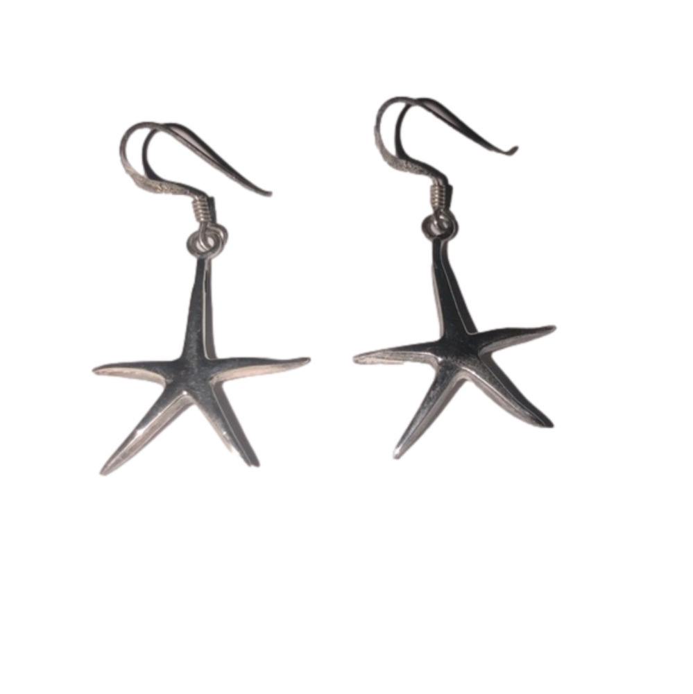 VINTAGE Starfish Dangle Shephard Hook Earrings Sterling Silver 1”